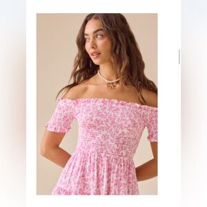 Altar'd State Pink Patterned Off-Shoulder Blouse